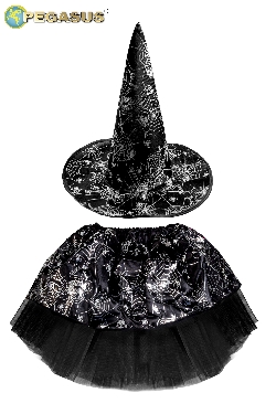 SET GONNA E CAPPELLO HALLOWEEN STREGA ARGENTO BAMBINA